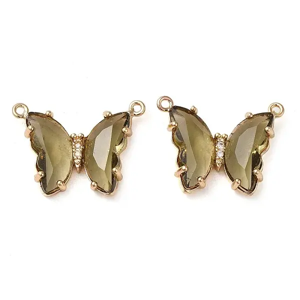Brass Pave Faceted Glass Connector Charms