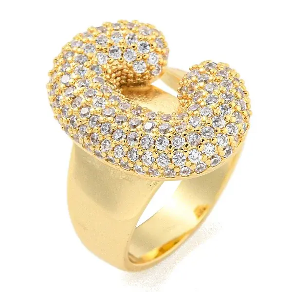 Brass Micro Pave Clear Cubic Zirconia Letter Open Cuff Ring for Women