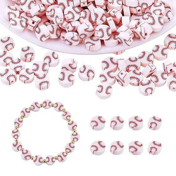 200Pcs Baseball Polymer Clay Beads