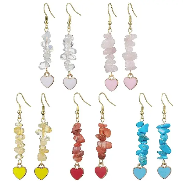 Natural & Synthetic Mixed Gemstone Chips Dangle Earrings