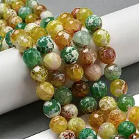 Faceted Natural Fire Crackle Agate Beads Strands