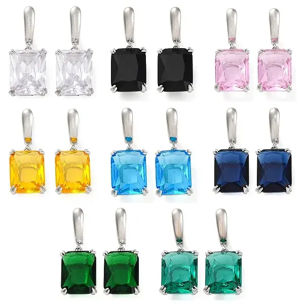 Brass Pave Cubic Zirconia Rectangle Hoop Earrings for Women