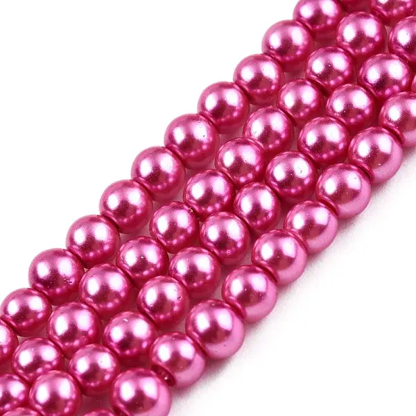 Baking Paint Pearlized Glass Pearl Round Bead Strands