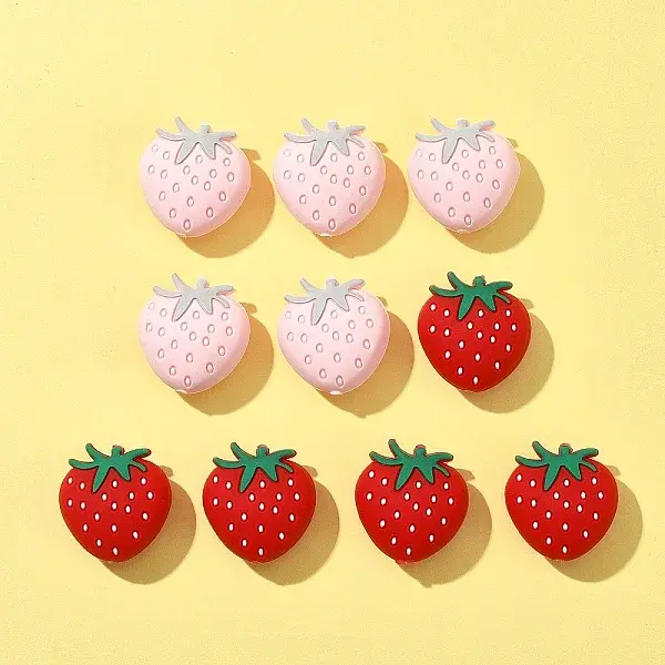 10Pcs 2 Colors Strawberry Food Grade Eco-Friendly Silicone Focal Beads