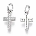 Brass Micro Pave Cubic Zirconia Tiny Cross Charms