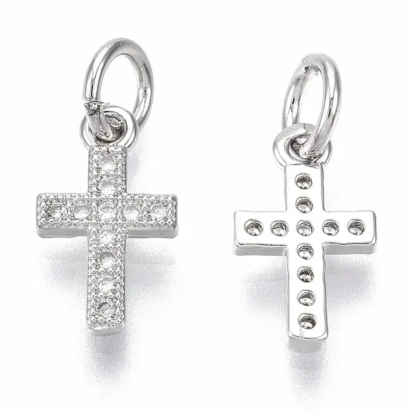 Brass Micro Pave Cubic Zirconia Tiny Cross Charms