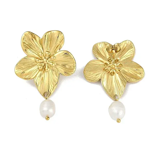 PVD Vacuum Plating 304 Stainless Steel Flower Stud Earrings