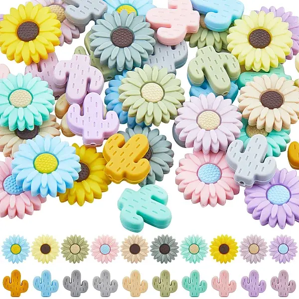 40Pcs 20 Styles Food Grade Eco-Friendly Focal Silicone Beads