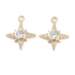 Brass Micro Pave Clear Cubic Zirconia Charms