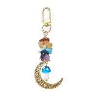 Alloy Hollow Moon & Lampwork Mushroom Pendant Decorations