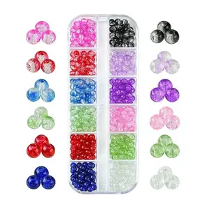 12 Colors Transparent Baking Painted Crackle Glass Beads