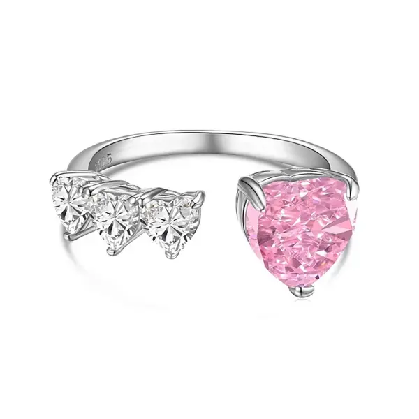 Anti-Tarnish Rhodium Plated 925 Sterling Silver Heart Open Cuff Ring