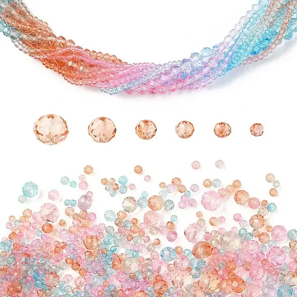 6 Styles Gradient Color Transparent Painted Glass Beads Strands