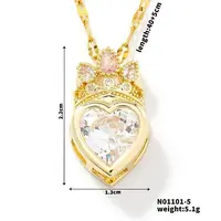 Fashionable Brass Cubic Zirconia Crown Heart-Shaped Pendant Dapped Chain Necklaces for Women