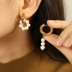 304 Stainless Steel & Freshwater Pearl Asymmetric Hoop Earrings