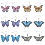 6 Pairs 6 Style Acrylic Butterfly Dangle Earrings