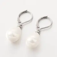 Teardrop Shell Pearl Leverback Dangle Earrings