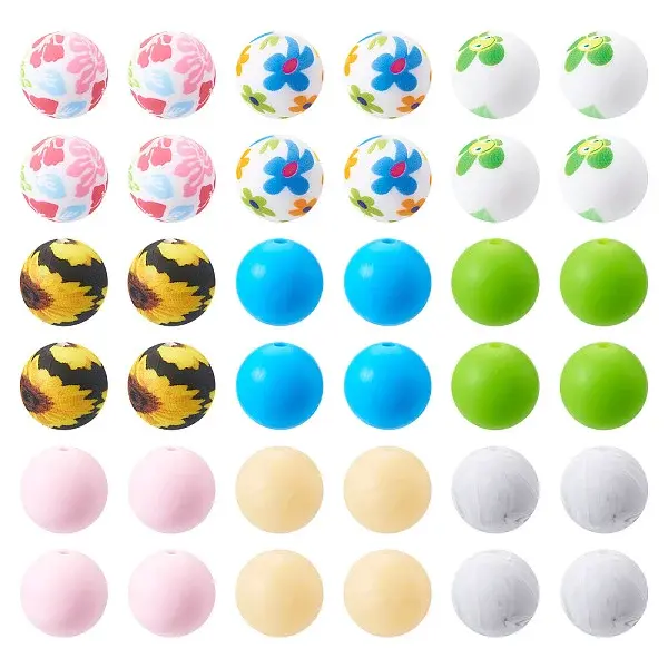 54Pcs 9 Styles Round Food Grade Eco-Friendly Silicone Beads