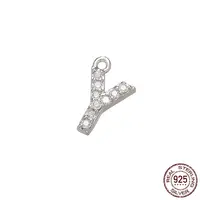 Real Platinum Plated Rhodium Plated 925 Sterling Silver Micro Pave Clear Cubic Zirconia Charms