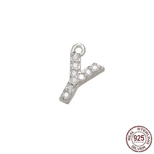 Real Platinum Plated Rhodium Plated 925 Sterling Silver Micro Pave Clear Cubic Zirconia Charms