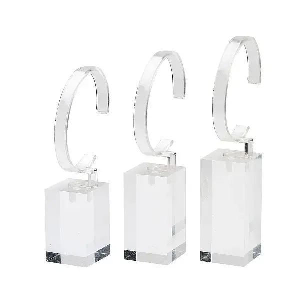 3Pcs 3 Sizes C Shaped Organic Glass Single Bracelet Display Stands Set
