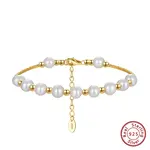 Natural Pearl & 925 Sterling Silver Curved Tube Beaded Bracelet