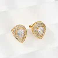 Brass Micro Pave Clear Cubic Zirconia Clip-on Earrings