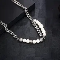 304 Stainless Steel 3D Cube Pearl Necklaces for Unisex