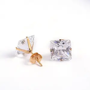Square Cubic Zirconia Stud Earrings