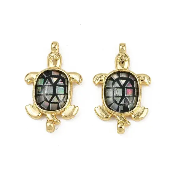 Brass Pave Natural Paua Shell Tortoise Connector Charms