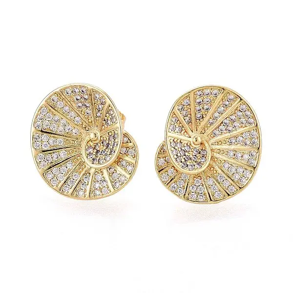 Spiral Shell Brass Micro Pave Cubic Zirconia Stud Earrings