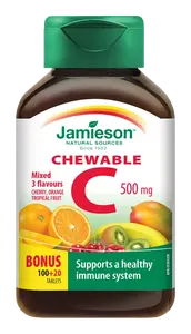 JAMIESON Vitamín C 500 mg tablety na cucání mix tří ovocných příchutí 120 ks