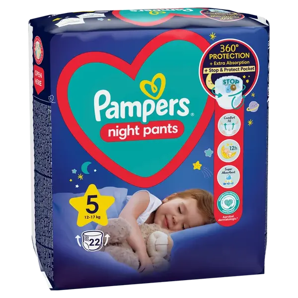 PAMPERS Night Pants Kalhotkové plenky vel. 5, 12-17 kg, 22 ks