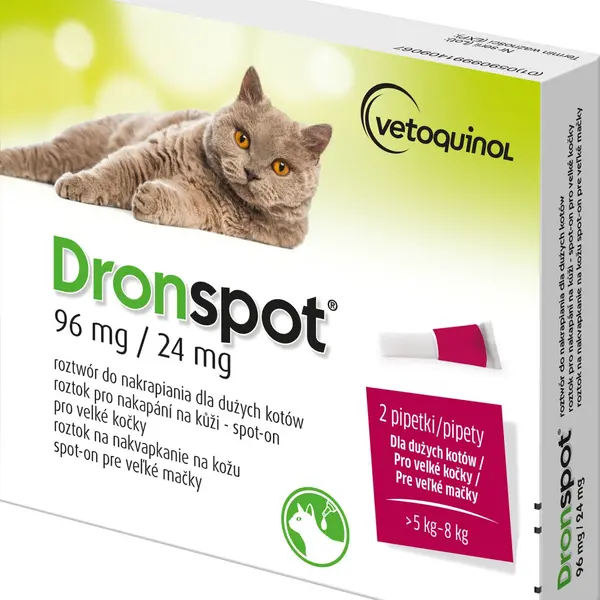 DRONSPOT 96 mg/24 mg Velké kočky spot-on 2 x 1.12 ml