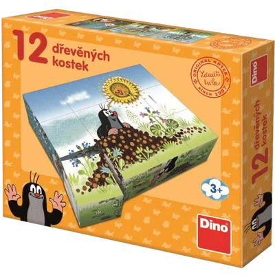 Dino - Dřevěné kostky Krtkův rok 12 kostek