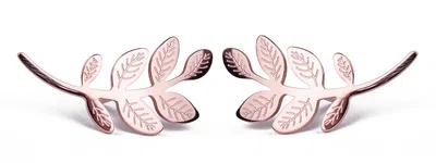 Vuch Podélné bronzové náušnice Leaves Rose Gold
