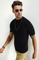 33307 Dewberry Mens Crew Neck Short Sleeve Thin Knit Sweater-BLACK