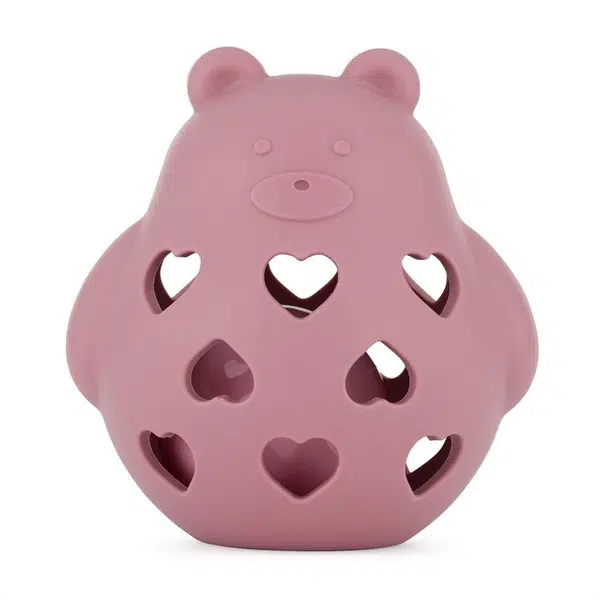PETITE&MARS Hračka silikonová s chrastítkem Bear Basil Dusty Rose 0m+