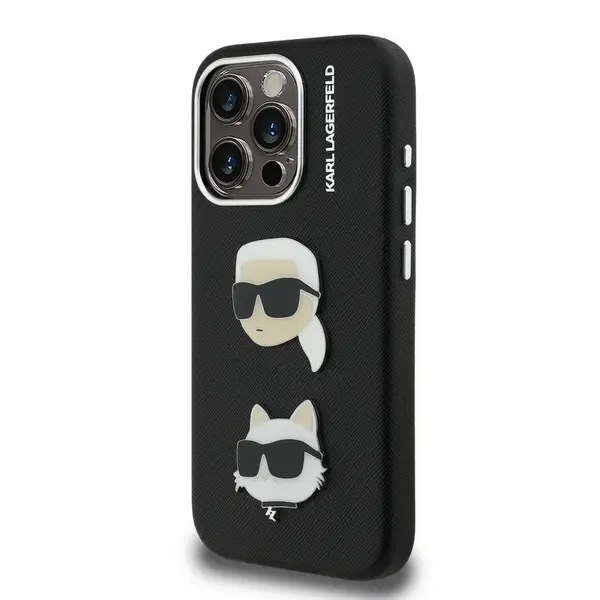 Zadní kryt Karl Lagerfeld Grained PU K&CH Heads pro Apple iPhone 15 Pro Max, černá