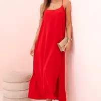 Kesi Włoski Dlouhá šaty na ramínka červená