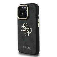 Zadní kryt Guess PU 4G Metal Logo Stand Camera Frame pro Aplle iPhone 16 Pro, černá