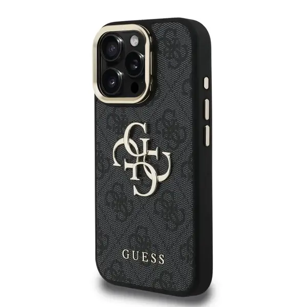 Zadní kryt Guess PU 4G Metal Logo Stand Camera Frame pro Aplle iPhone 16 Pro, černá