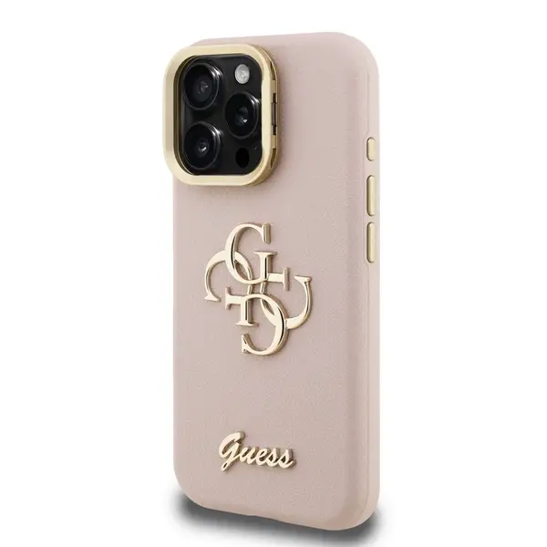 Zadní kryt Guess PU Grained 4G Logo Stand Camera Frame pro Apple iPhone 15 Pro, růžová