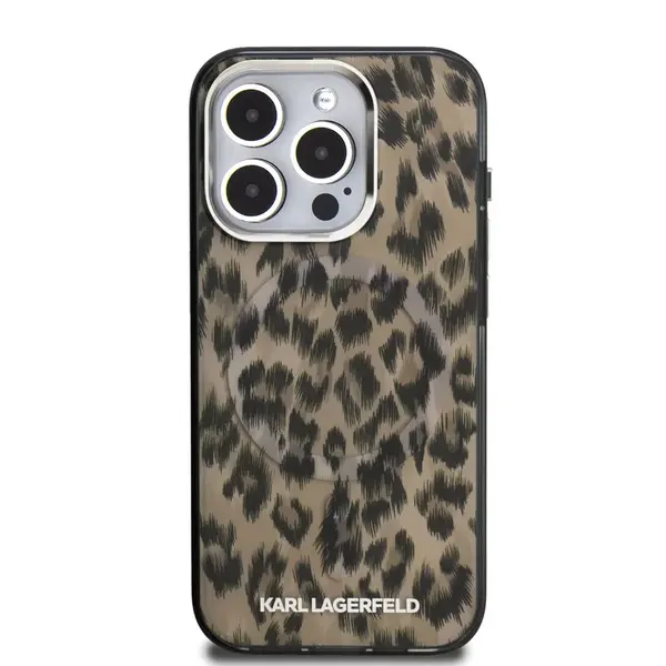 Zadní kryt Karl Lagerfeld IML Leopard MagSafe pro Apple iPhone 15 Pro Max, hnědá