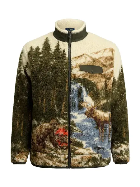 Polo Ralph Lauren Big & Tall Prechodná bunda 'PILE'  krémová / brokátová / tmavozelená / oranžová