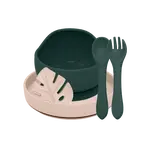 PETITE&MARS Set jídelní silikonový TAKE&MATCH, Misty Green - Desert Sand 6m+, 4 ks