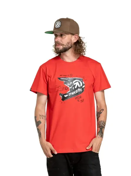 Meatfly pánské tričko Fullface Bright Red | Červená | Velikost S | 100% bavlna