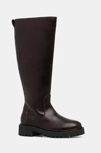 Kožené kozačky Marc O'Polo Phia dámské, hnědá barva, na plochém podpatku, 50818098001100