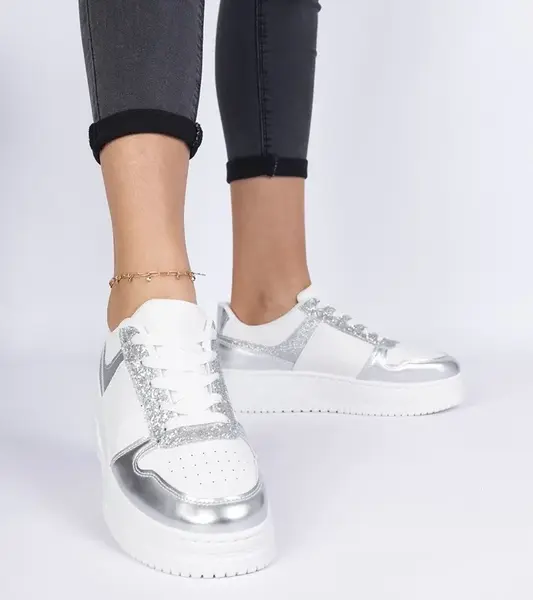 Gemre Silver women's sneakers with thick soles Dolla