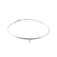 Pevný náramok z bieleho zlata s diamantom a retiazkou KLENOTA